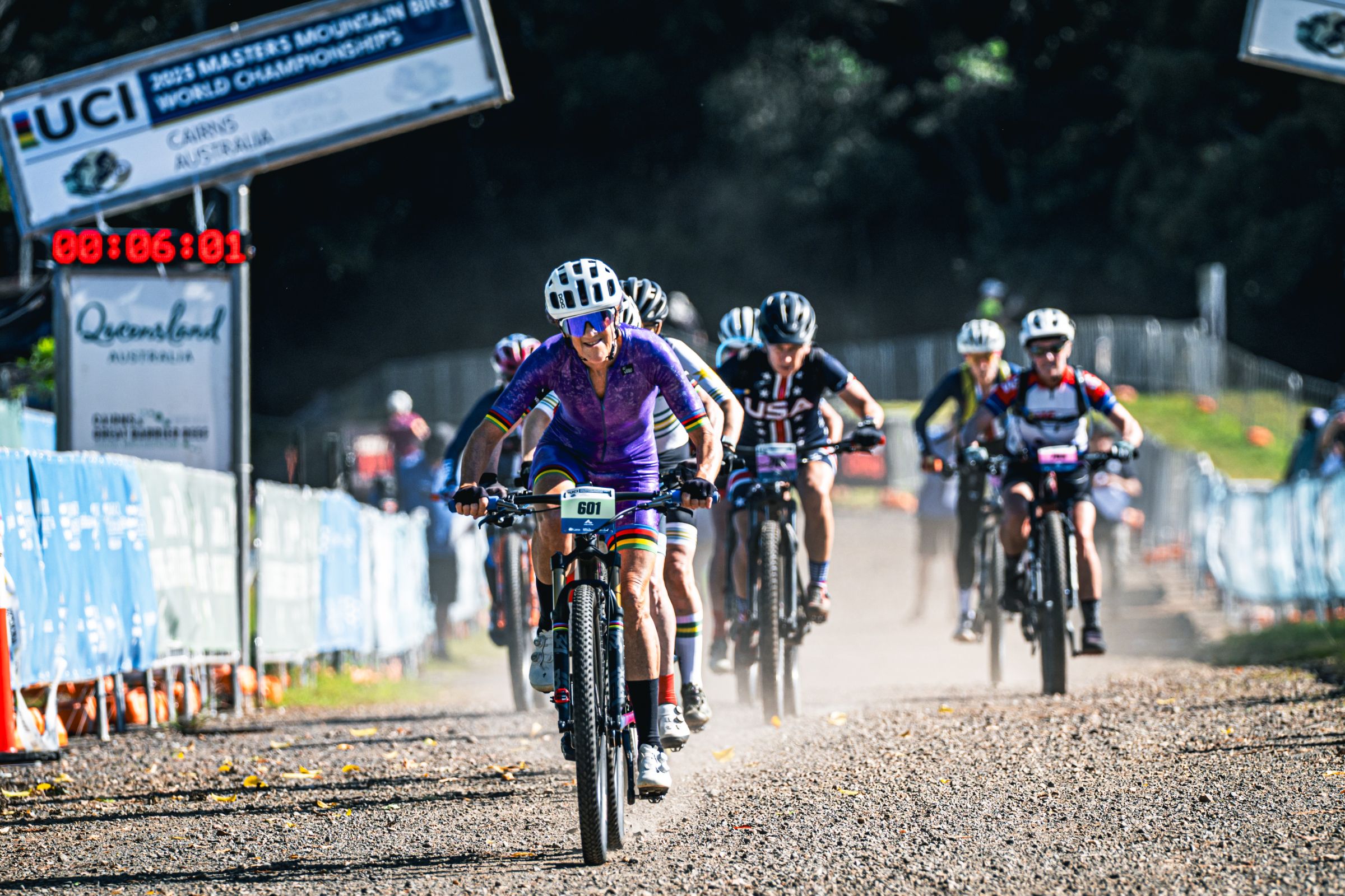 Sharon Heap leads XCO racers at the UCI Masters MTB World Championships in Cairns, 2025